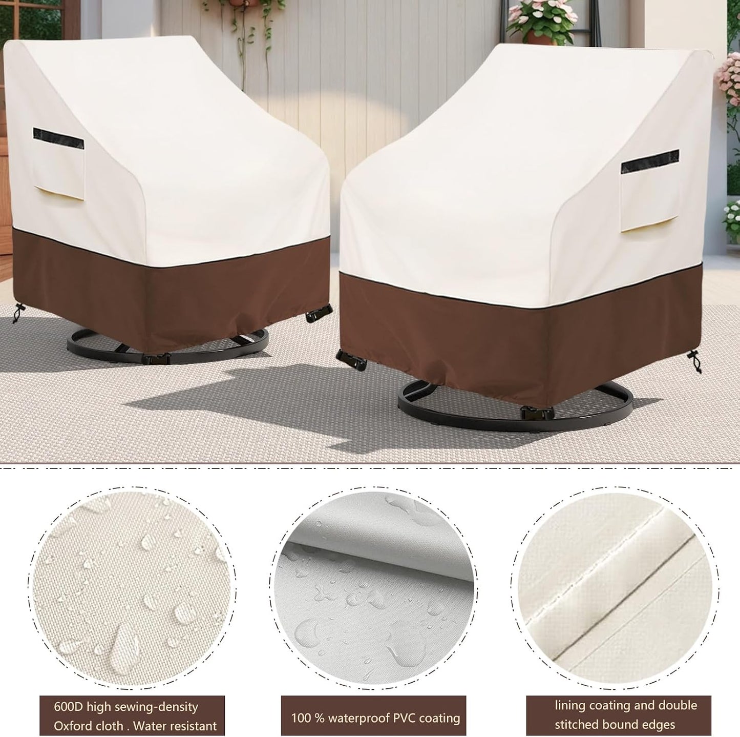 2 Fundas Giratorias Sillas Patio 33x37x38.5pulg Impermeables
