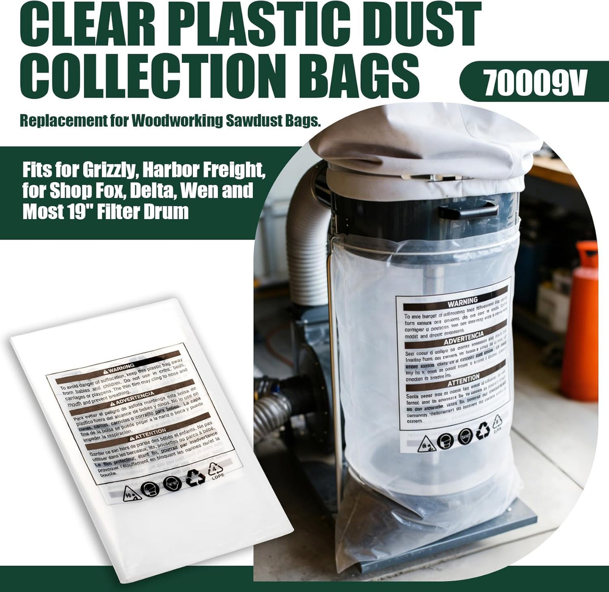5 Pzas Bolsas Plástico Transparente 19x33pulg para Aserrín Grizzly