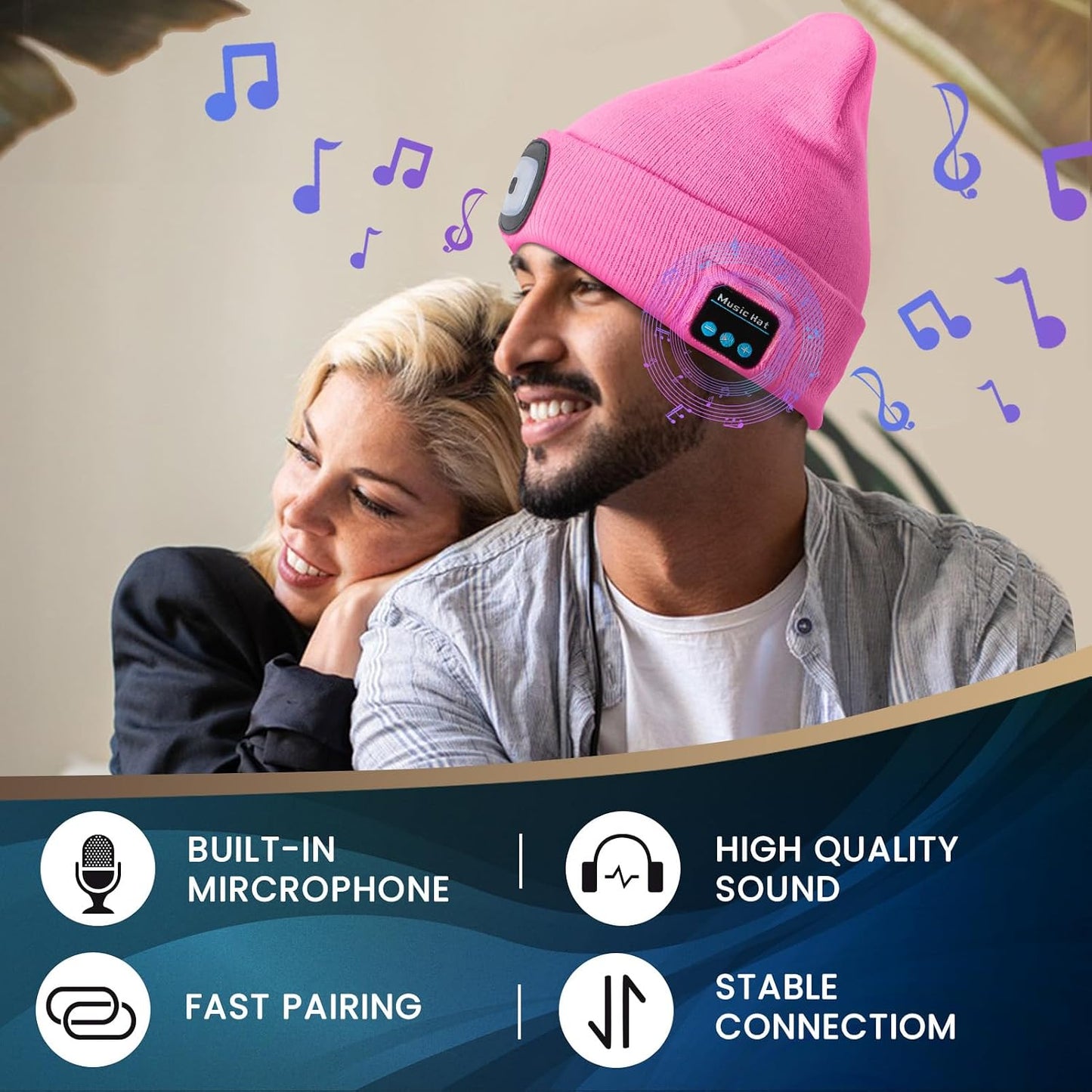 Gorro Bluetooth con luz y auriculares inalámbricos