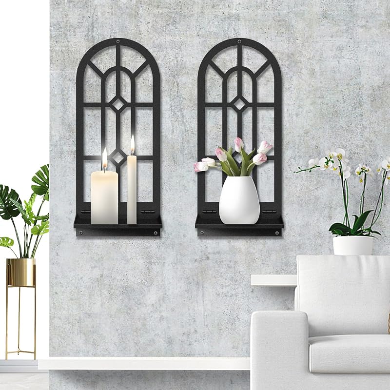 2 Pzas Portavelas Metal Negro Estilo Boho para Pared