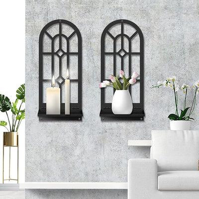 2 Pzas Portavelas Metal Negro Estilo Boho para Pared