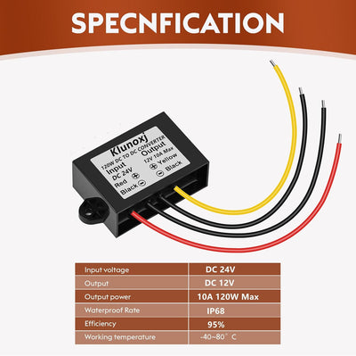Convertidor DC 24V a 12V 10A 120W impermeable 2 Pzas