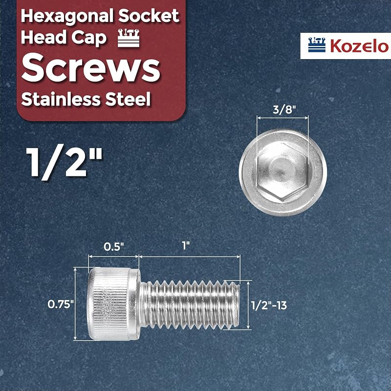 1/2-13 x 1 UNC 304 acero inox Allen Socket Drive plateado