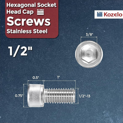 1/2-13 x 1 UNC 304 acero inox Allen Socket Drive plateado