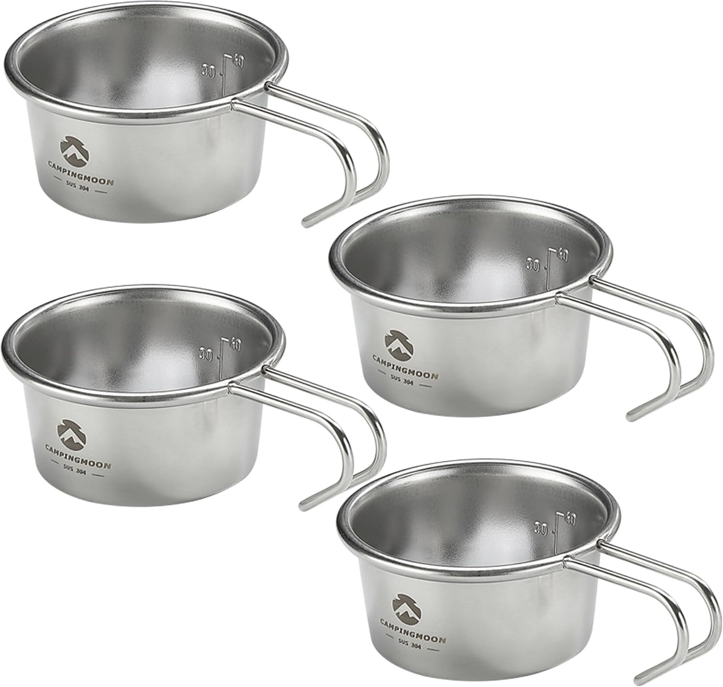 Taza acero inox 2oz con asa para camping plateado set 4