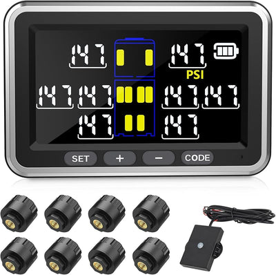 Sistema TPMS camiones/RV 0-199PSI pantalla 4.5" 8 sensores
