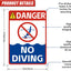 Cartel No Diving Pool aluminio 10x14" para piscinas
