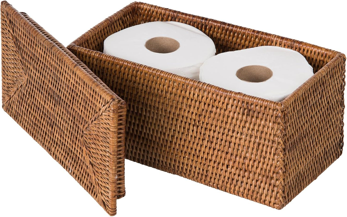 Caja ratán almacenamiento rollos inodoro rectangular marrón