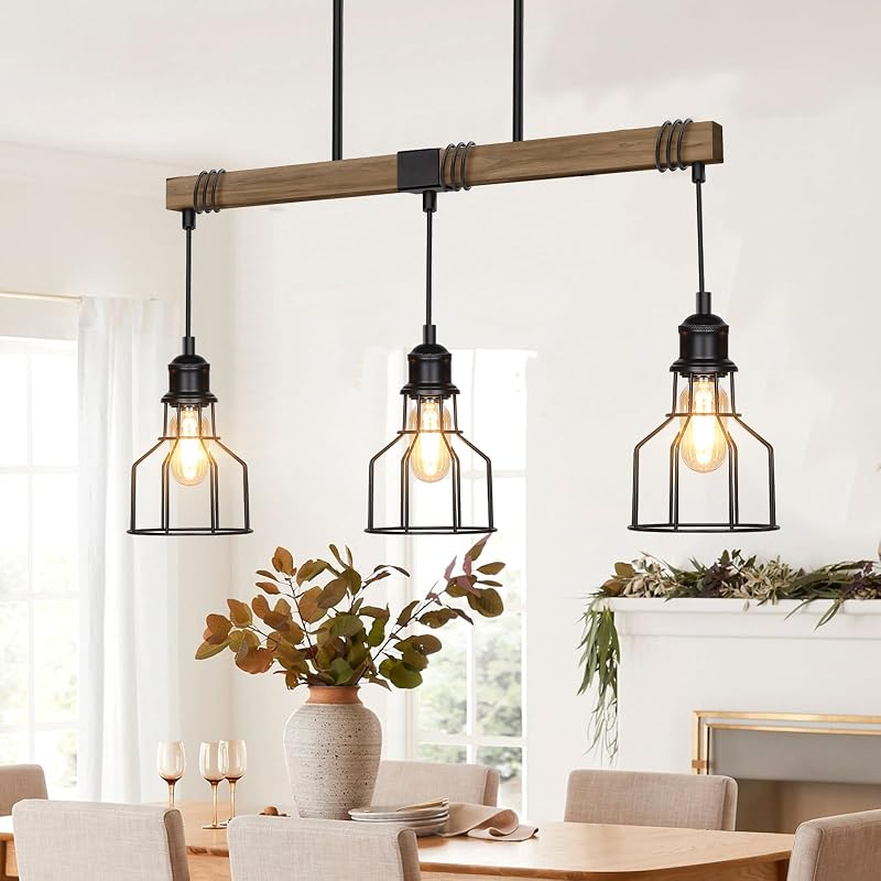 Lámpara colgante cocina 63pulg metal negro madera rústica