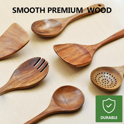 Set 6 cucharas madera teca antiadherente cocina