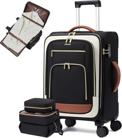 Maleta 22pulg aprobada aerolínea negro-beige-marrón