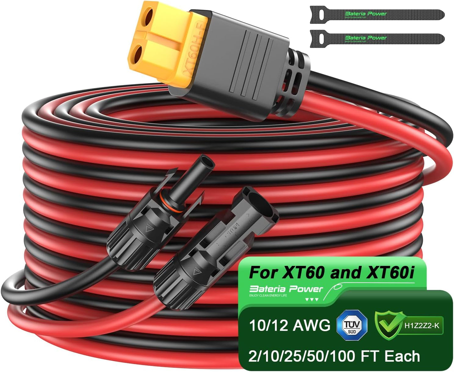 Cable extensión conector solar XT60 25pies 12AWG