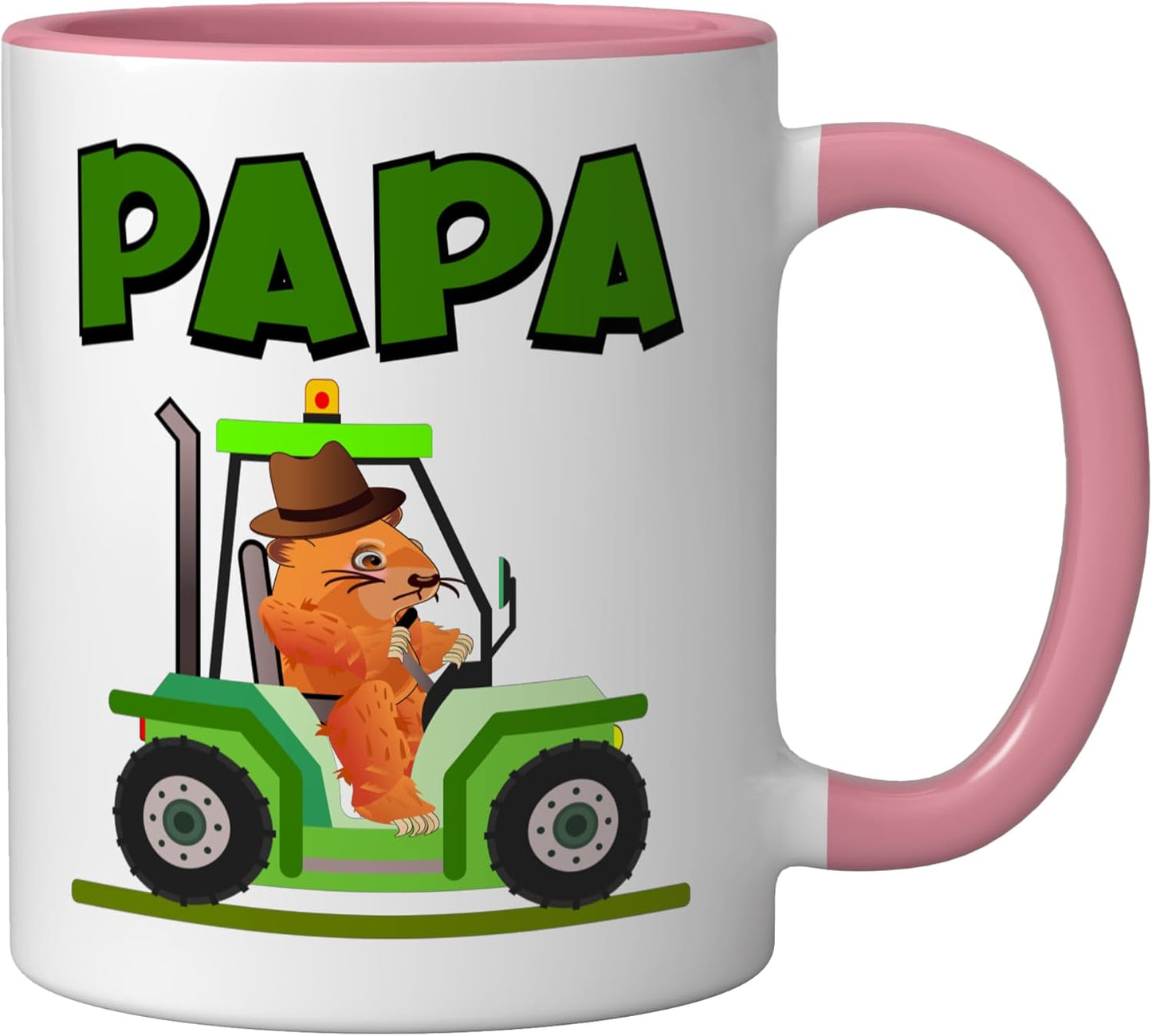 Taza Cerámica Papa Tractor Capybara Rosa/Blanca