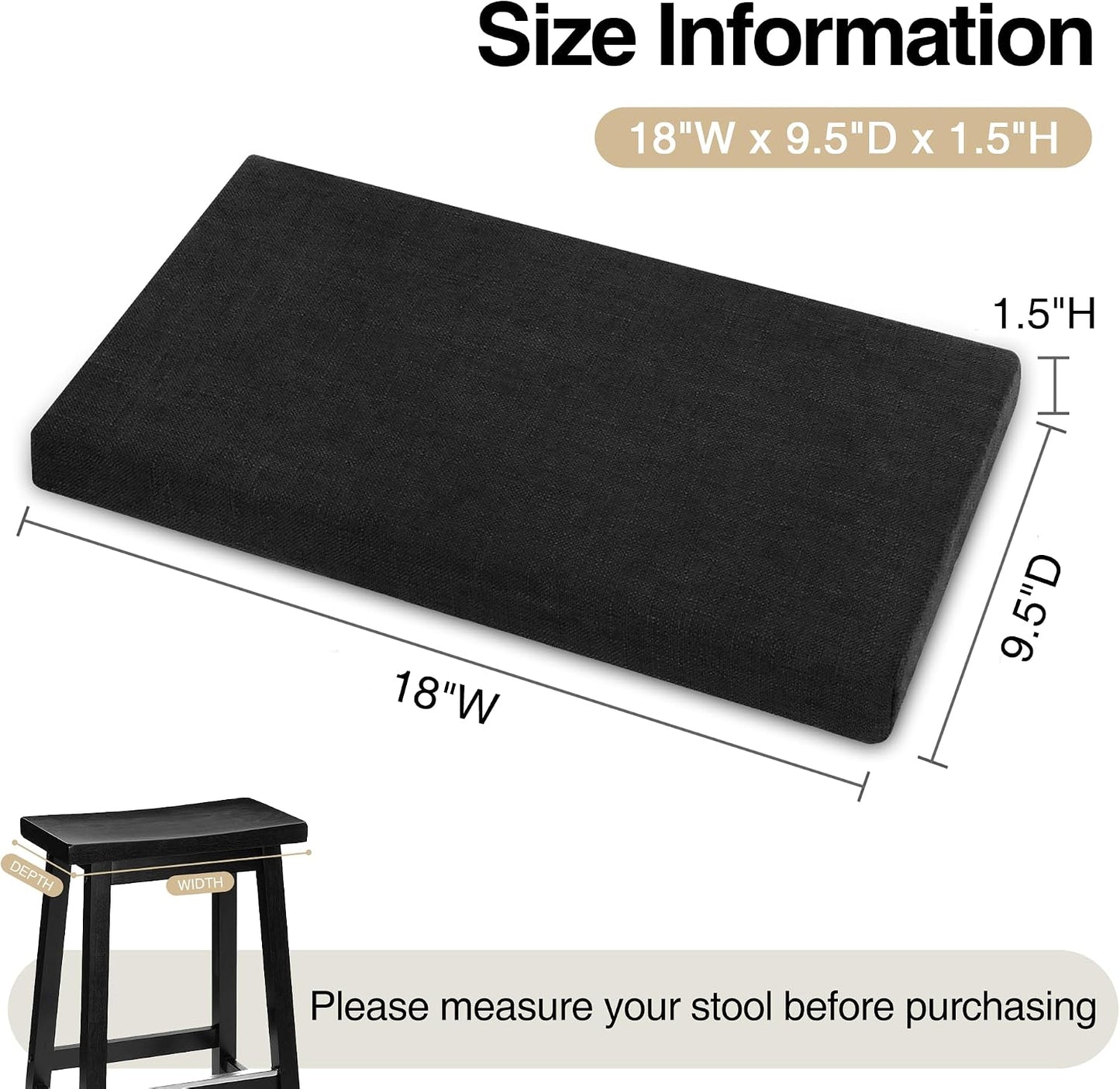 Cojín rectangular para taburete 18x9.5" color negro