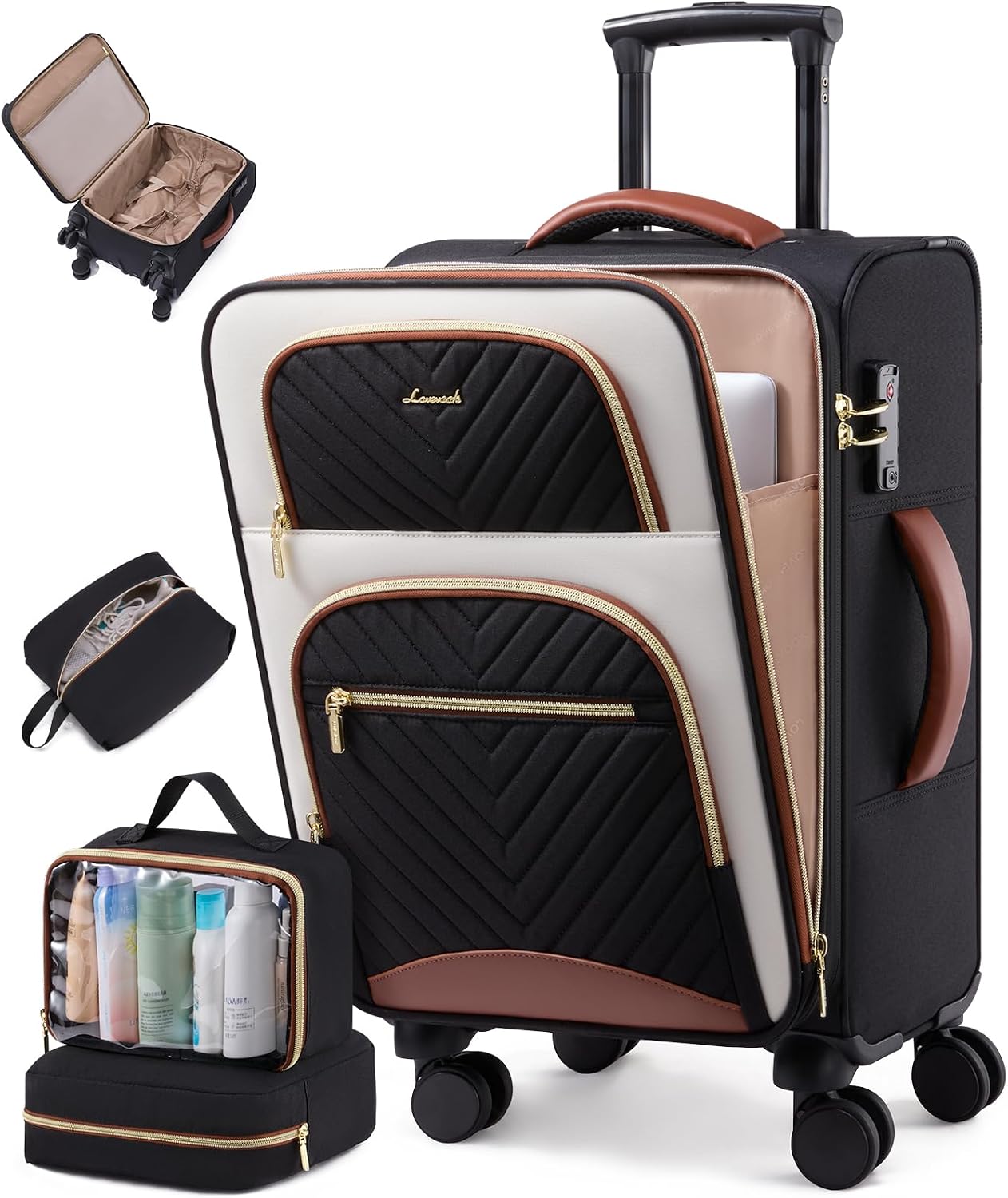 Maleta mano 22x14x9 impermeable 3 bolsas ruedas 360° TSA