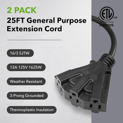 Set 2 Cables Extensión Exterior 3 Enchufes Jardín