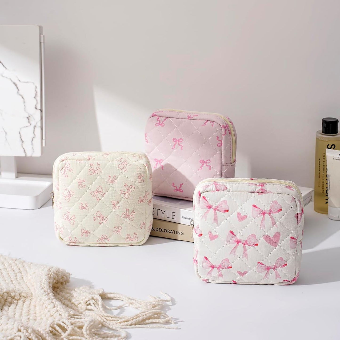 Bolsa maquillaje algodón acolchada con compartimentos