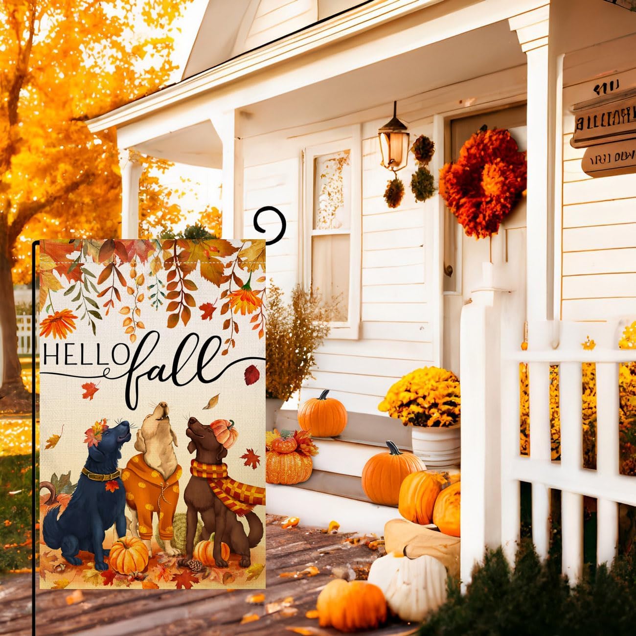 Bandera jardín perros otoño 12x18pulg doble cara decoración patio