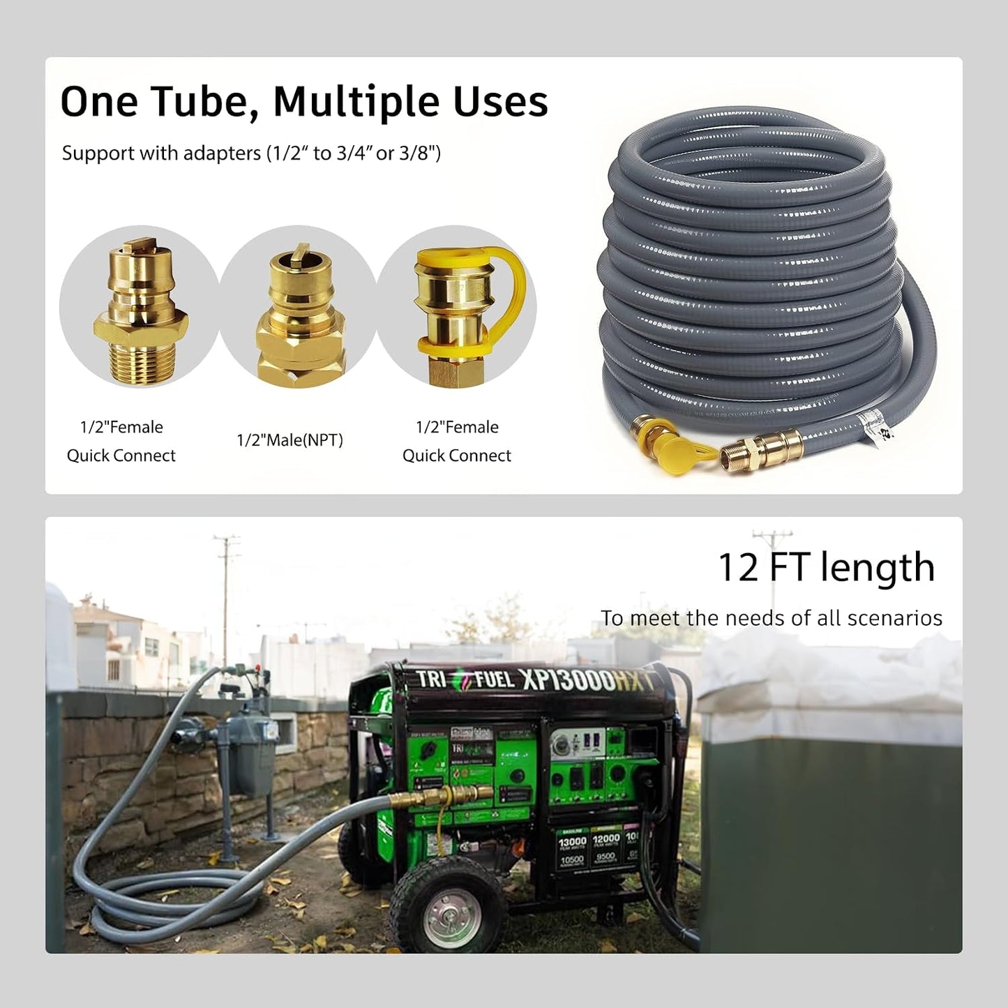 Manguera gas natural 12pulg 1/2 con accesorios CSA