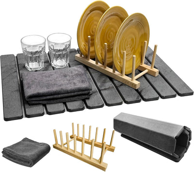 Tapete secado platos piedra plegable con estante