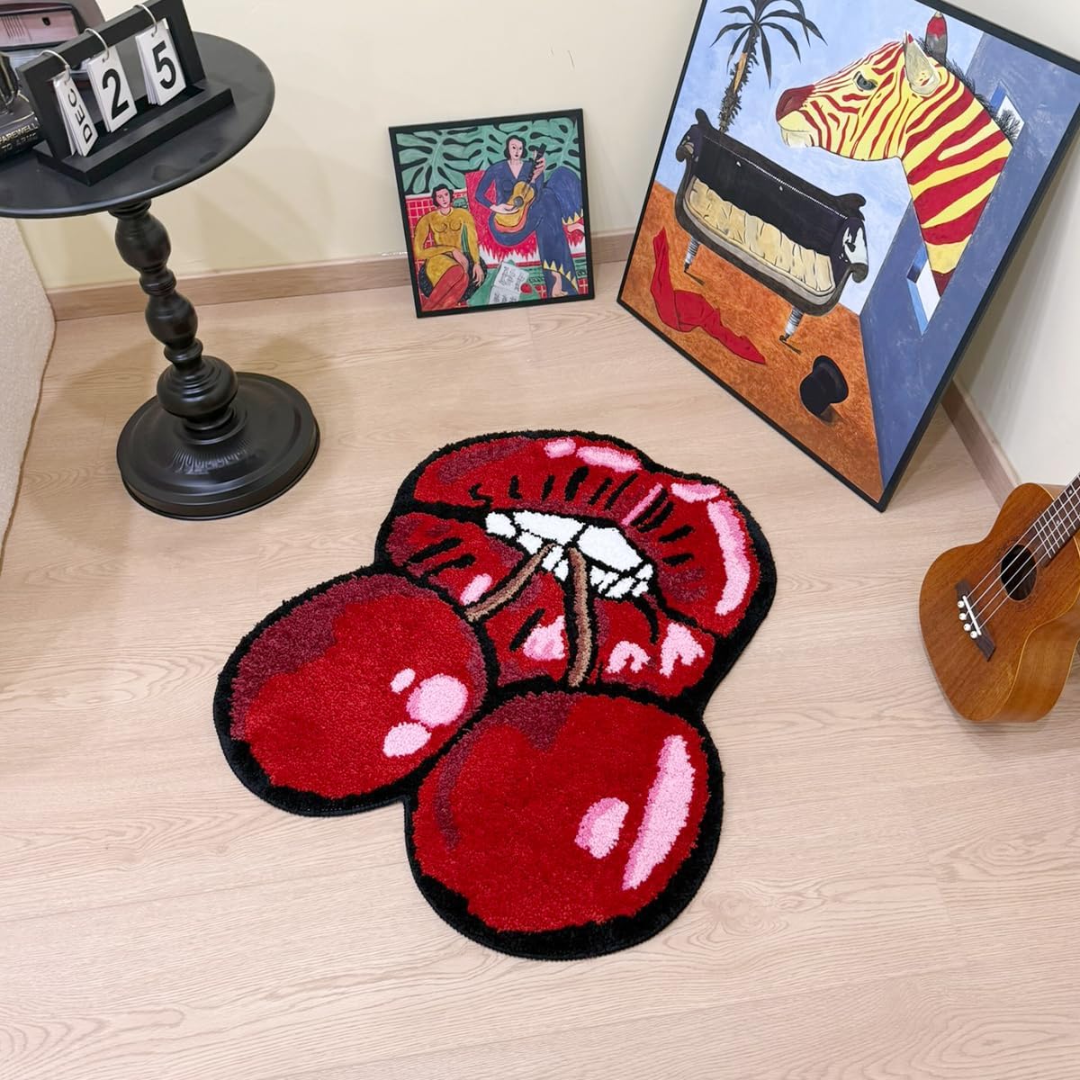 Alfombra decorativa labios rojos cereza antiderrap