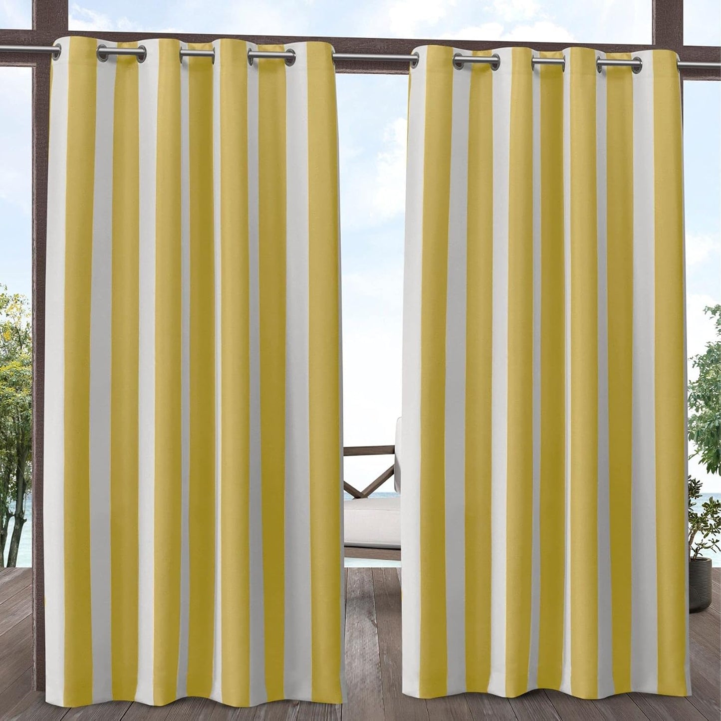 Panel cortina rayas Canopy 54x96" baño de sol blanco set 2