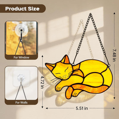 Atrapasoles cristal gato naranja colgante decoración hogar