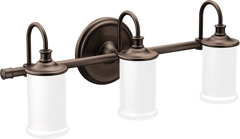 Lámpara baño doble montaje 3 luces vidrio esmerilado bronce