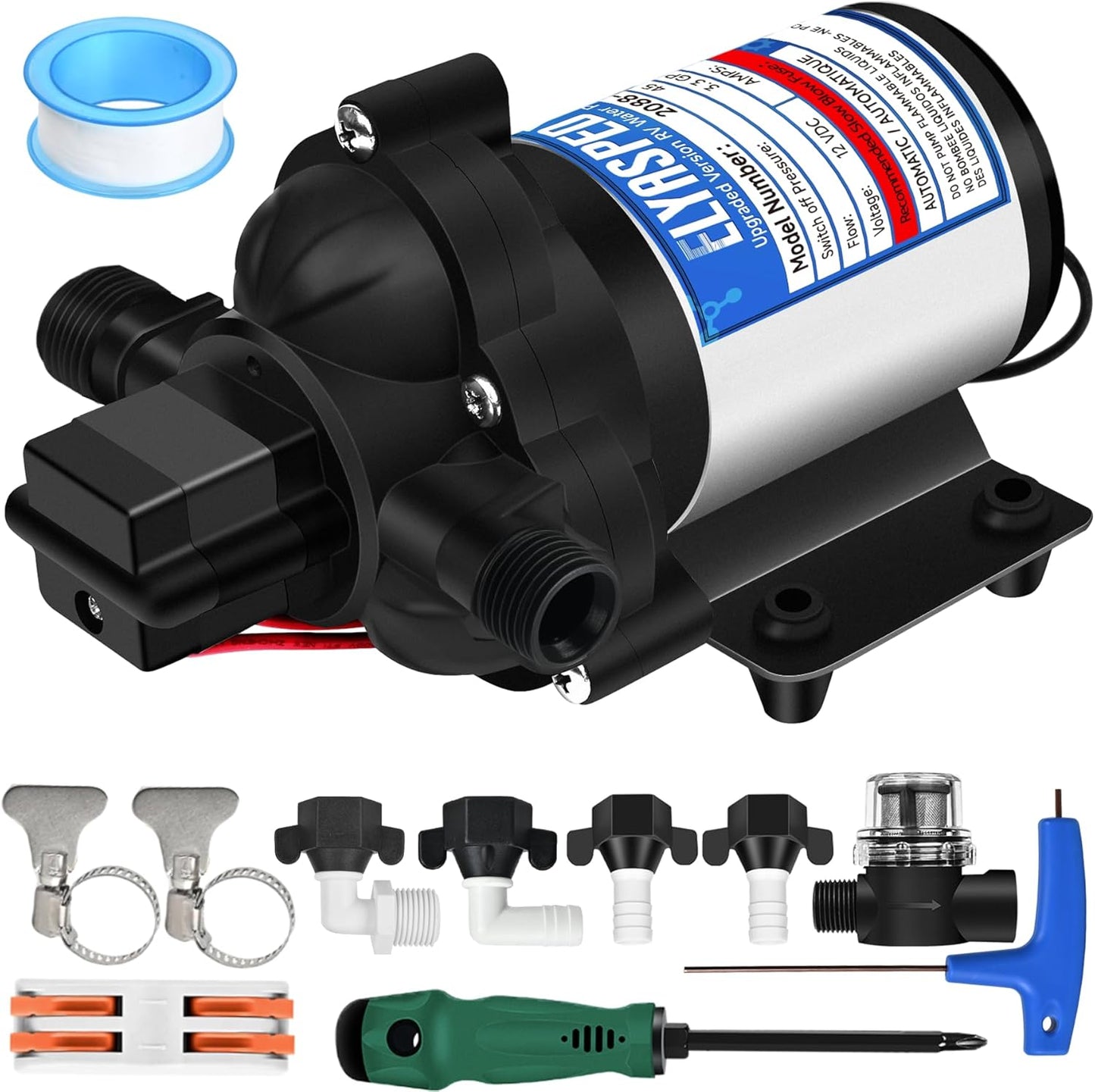 Bomba agua RV 12V 3.3GPM 45PSI autocebante con filtro