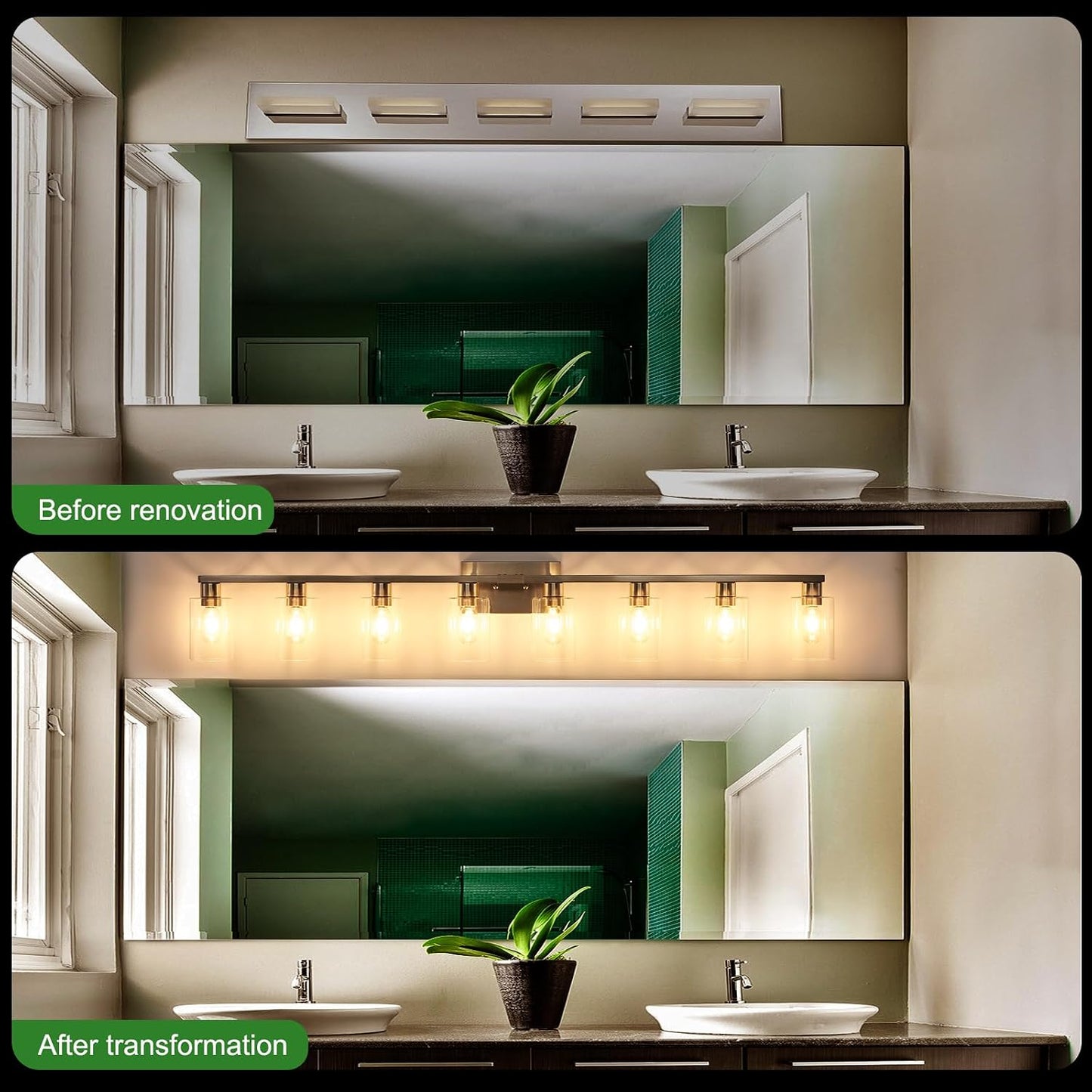 Lámpara tocador níquel cepillado 8 luces vidrio transparente