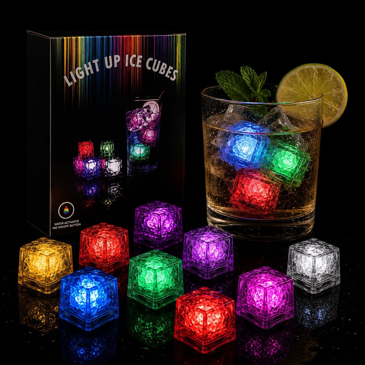 Cubos hielo LED reutilizables brillan con líquido fiestas