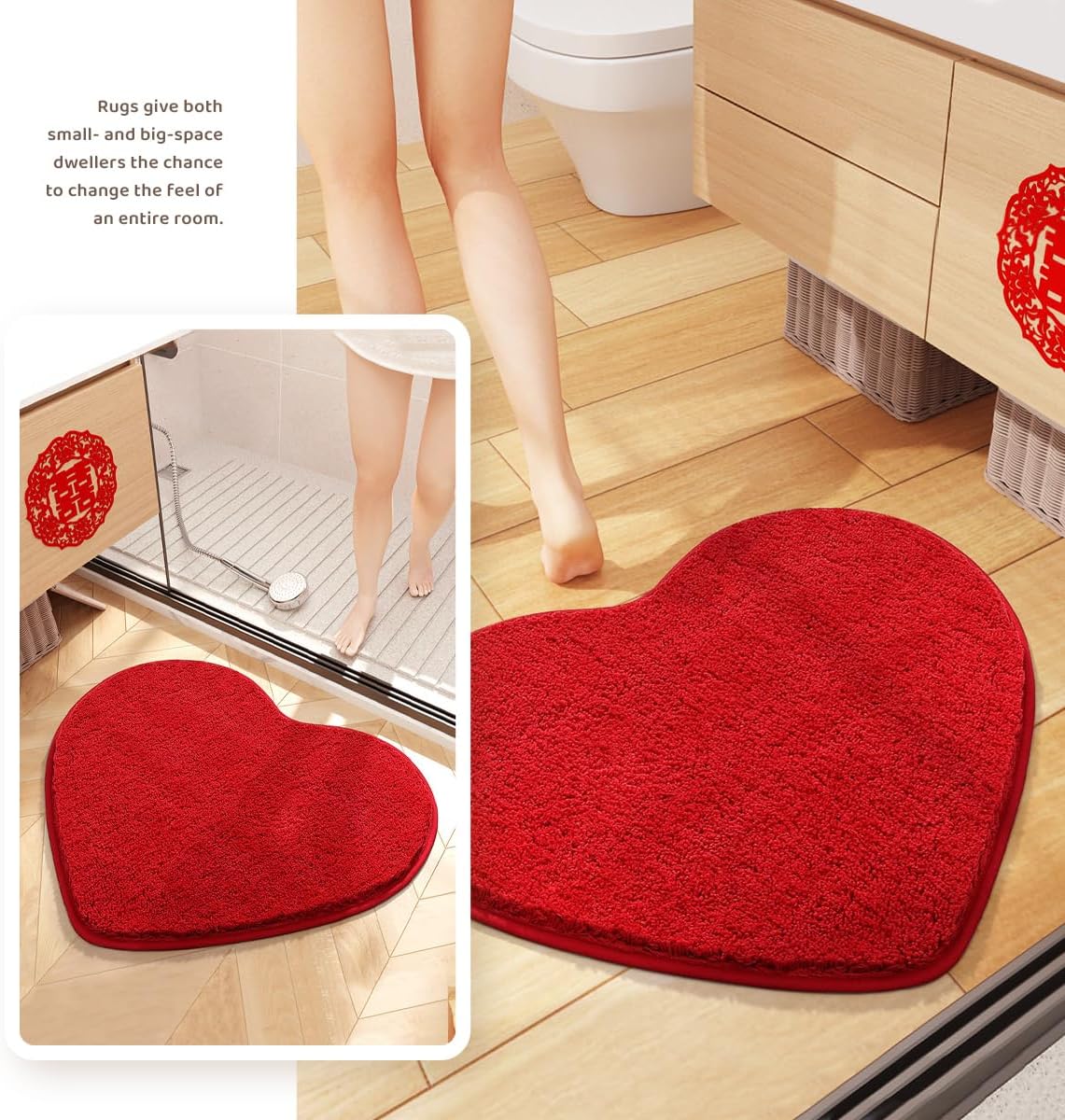 Tapete baño forma corazón microfibra suave para niños
