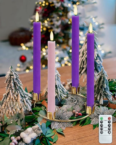 Velas LED Adviento sin llama 4 colores morado y rosa
