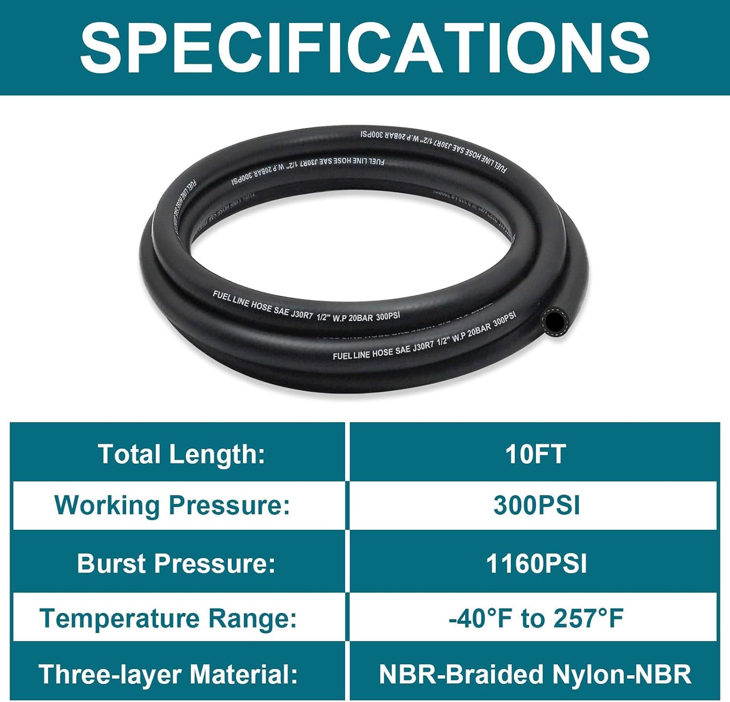 Manguera combustible NBR 5/16 con abrazaderas 10ft