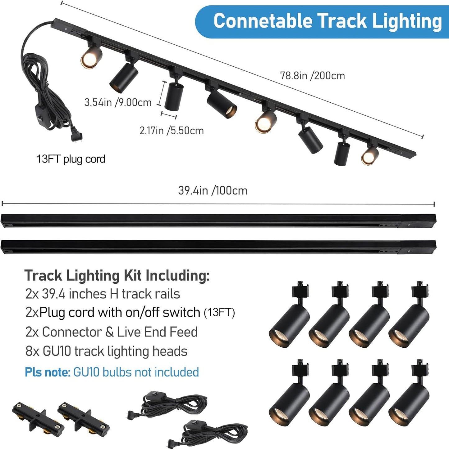 Kit iluminación LED 8 luces riel conectable GU10 cocina