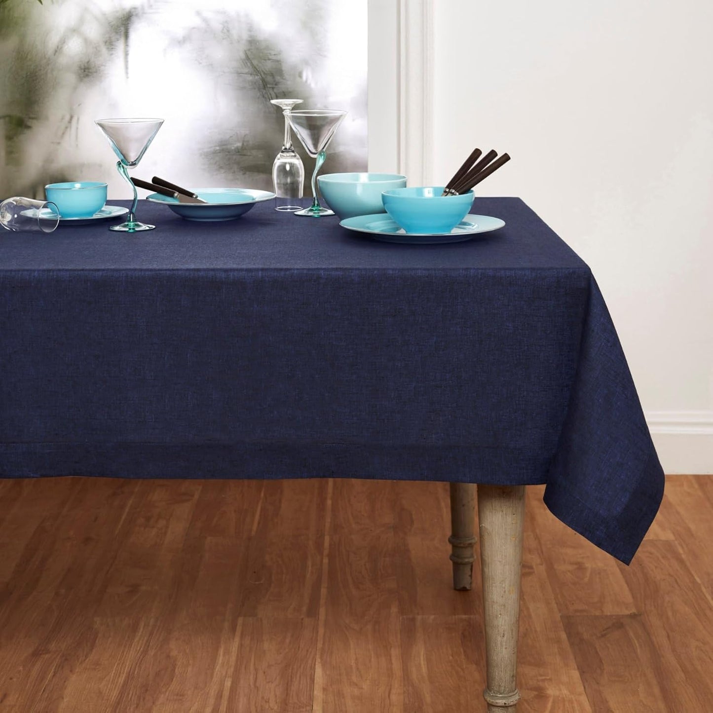 Mantel Lino 60x156pulg Azul Cambray Mesa Rectangular