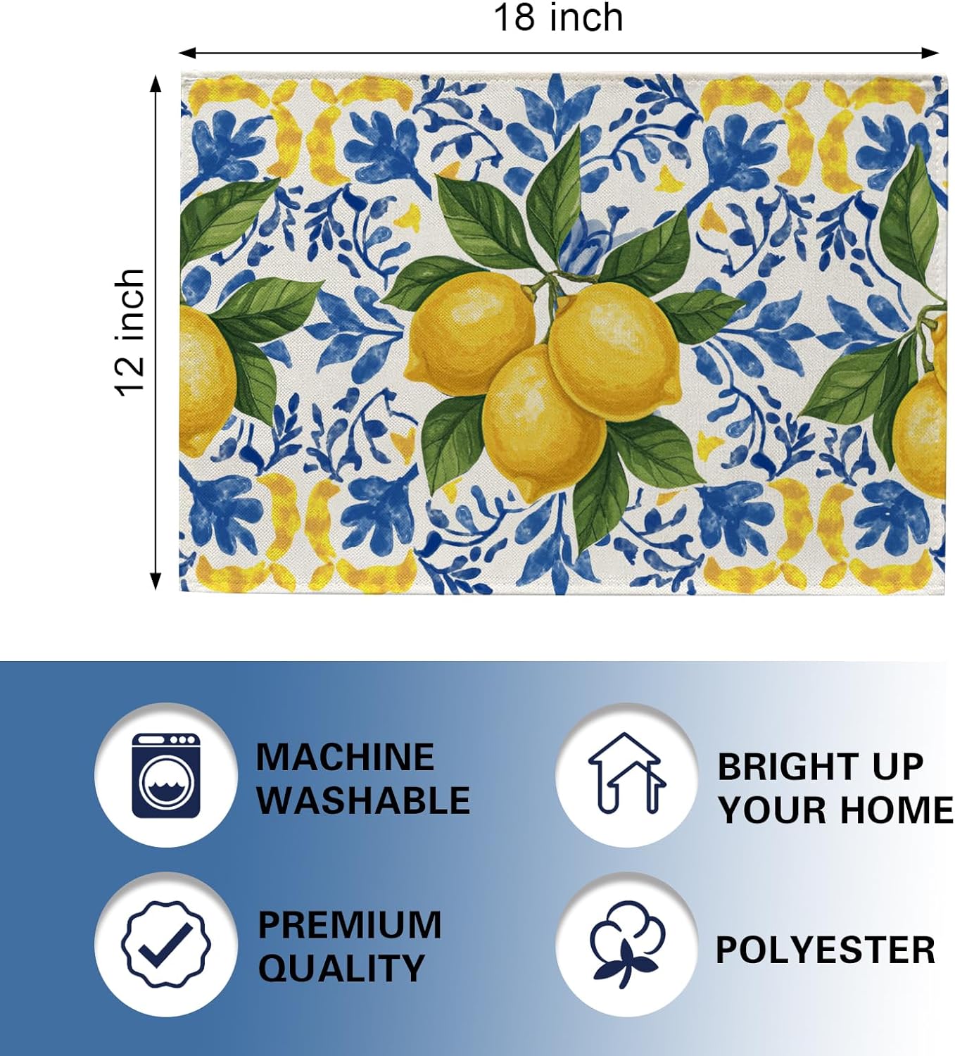 Set 4 manteles Capri azul limón patrón azulejos Amalfi