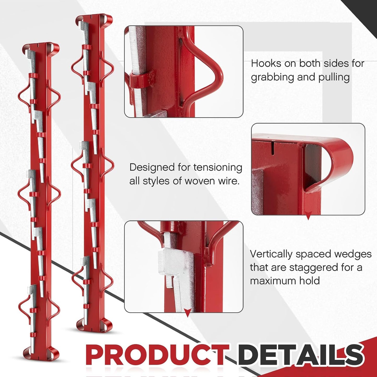 Ensanchador valla alambre tejido 4ft con 5 cuñas acero rojo