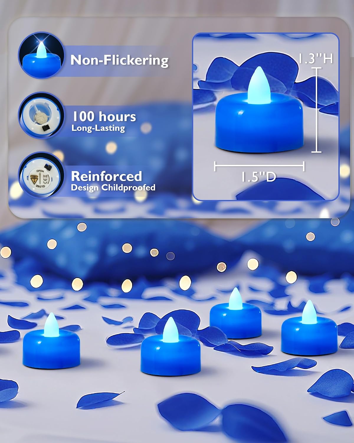 12 Velas Té LED Azules Sin Llama Batería Decoración Hogar Fiesta