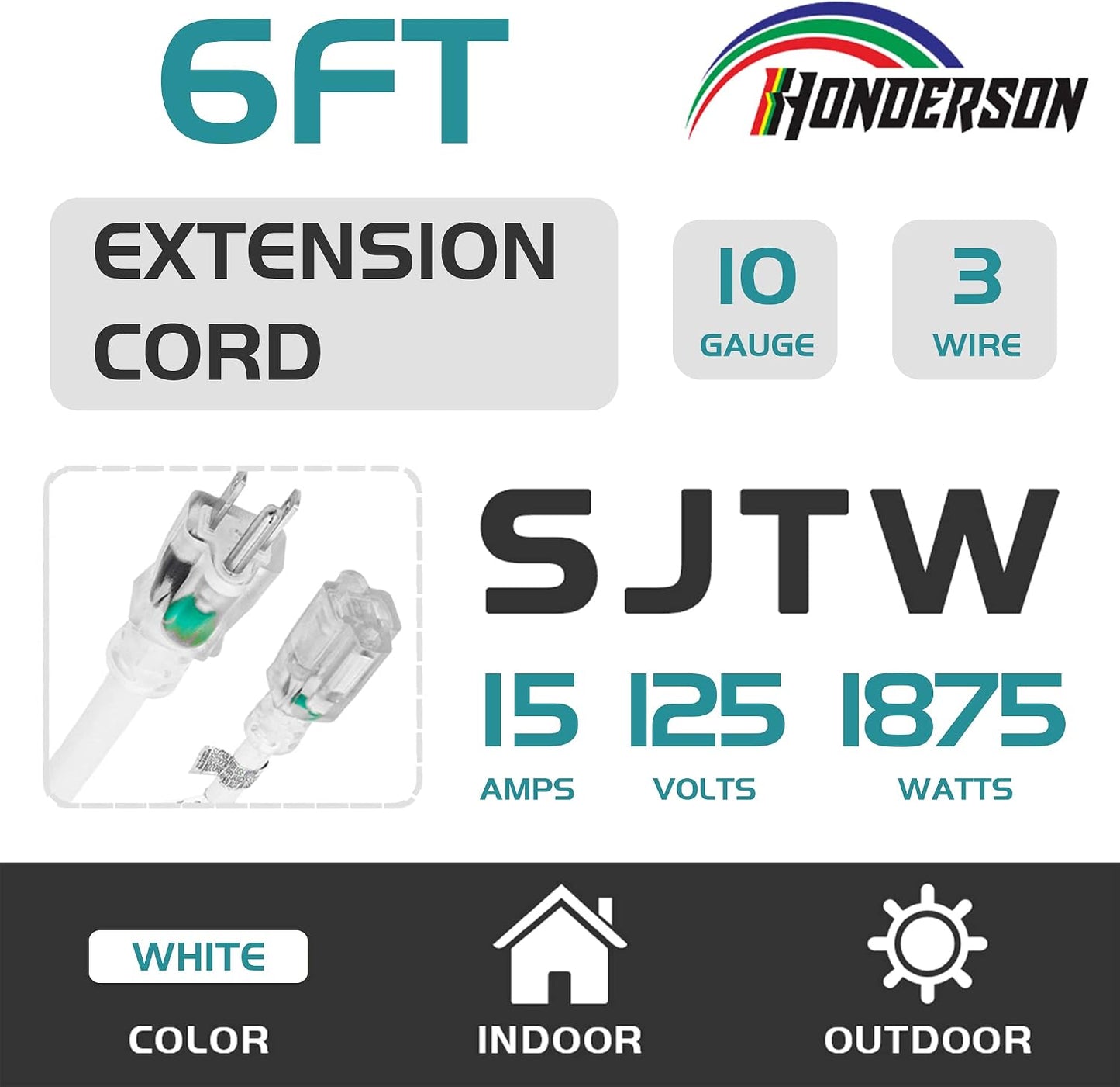 Cable extensión interior exterior 10.6 pies 3 clavijas blanco