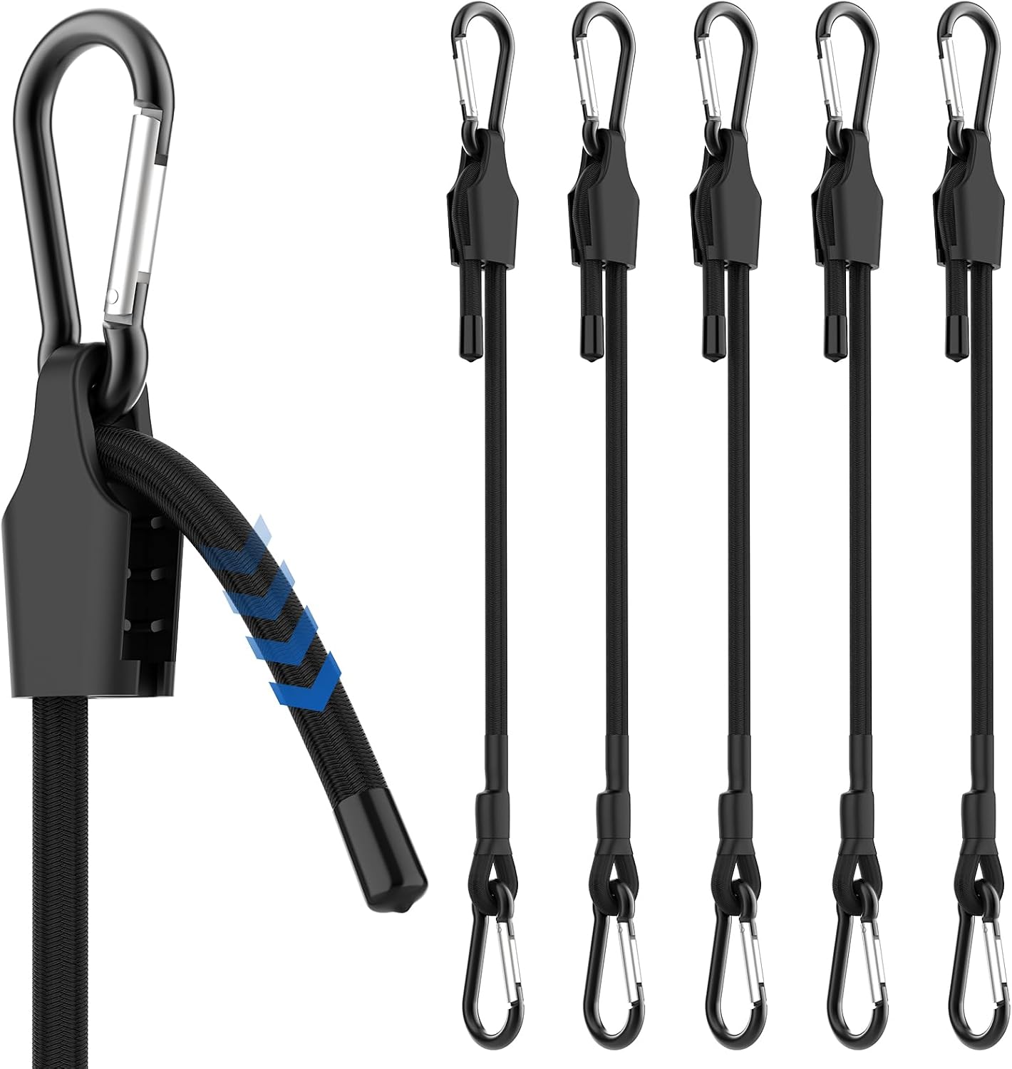 6 cuerdas elásticas ajustables 60" con ganchos mosquetón