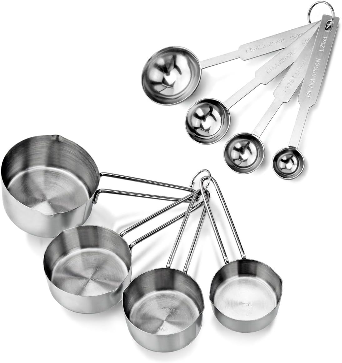 Combo tazas y cucharas medidoras acero inox plateado