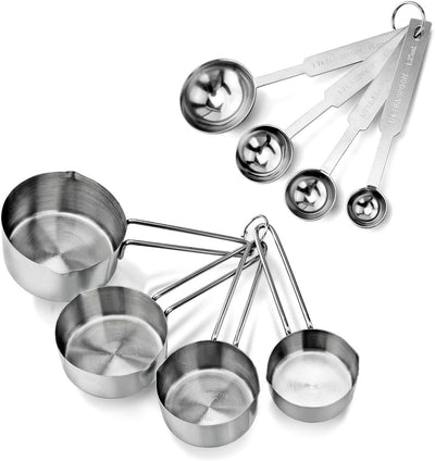 Combo tazas y cucharas medidoras acero inox plateado