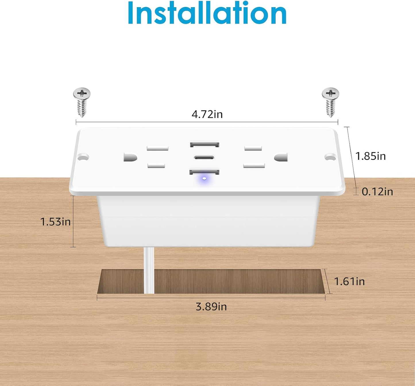 Regleta enchufes empotrada 5en1 con clavija plana 20W USB
