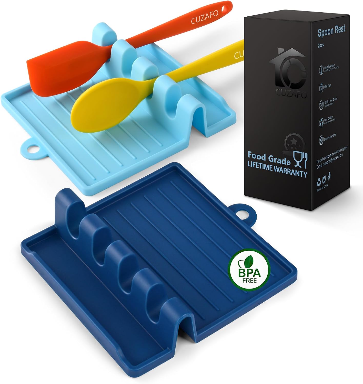 2 Soportes cucharas silicona resistente 600°F sin BPA azul