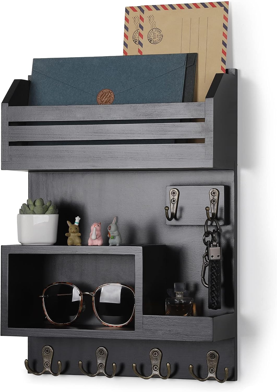 Soporte llaves pared con 6 ganchos metal color negro