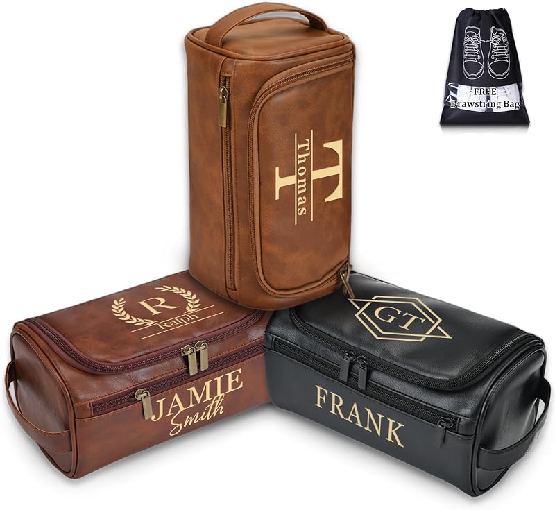 Neceser cuero personalizado para hombres regalo iniciales