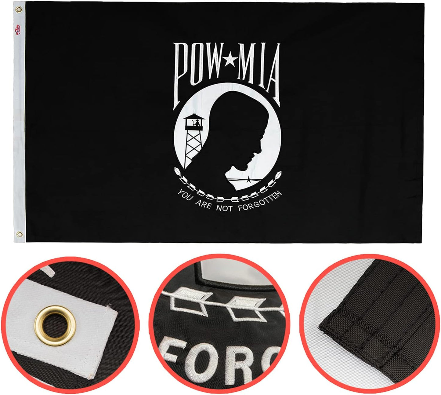 Bandera POW MIA 3x5ft nailon 300D costuras cuádruples