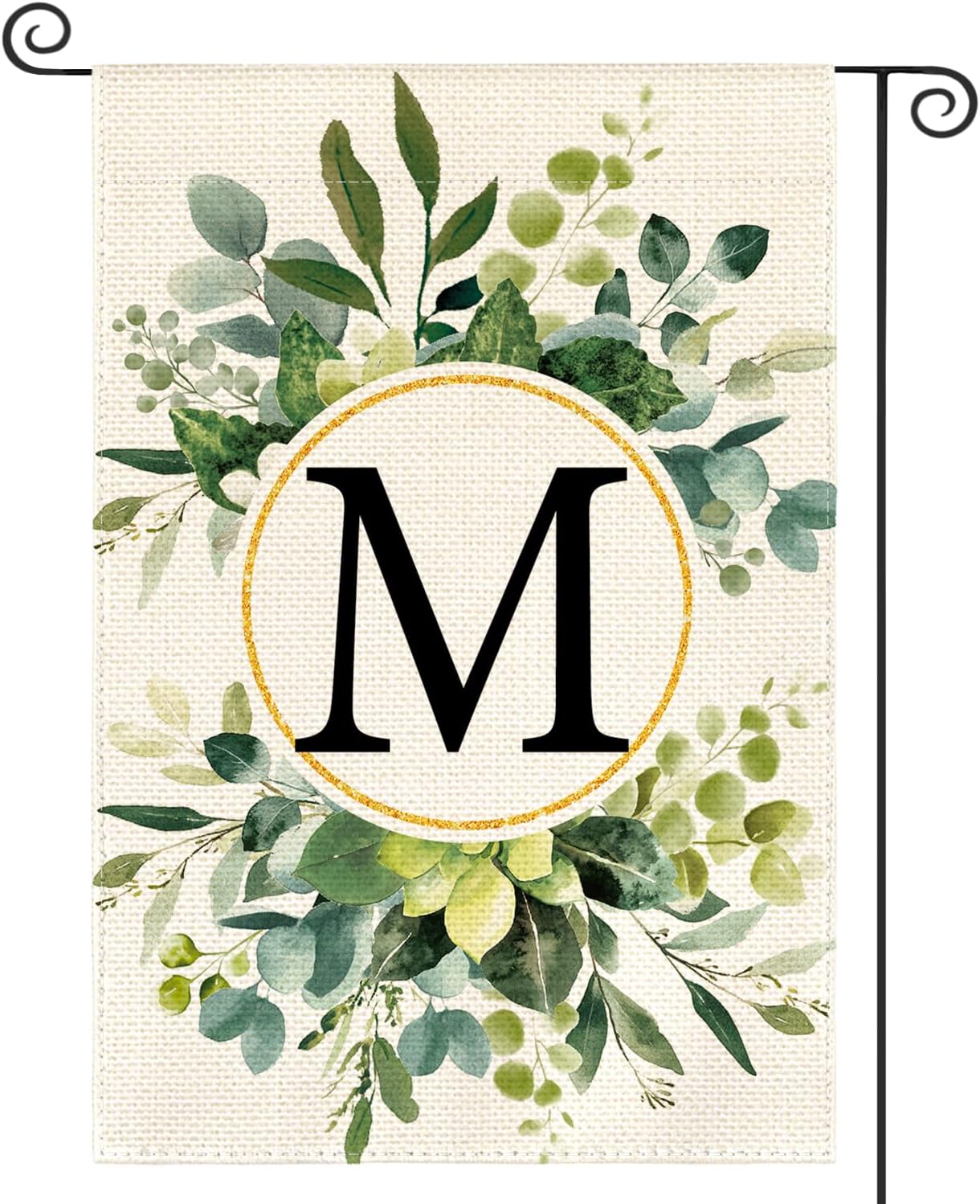 Bandera floral jardín doble cara letra M 12x18pulg