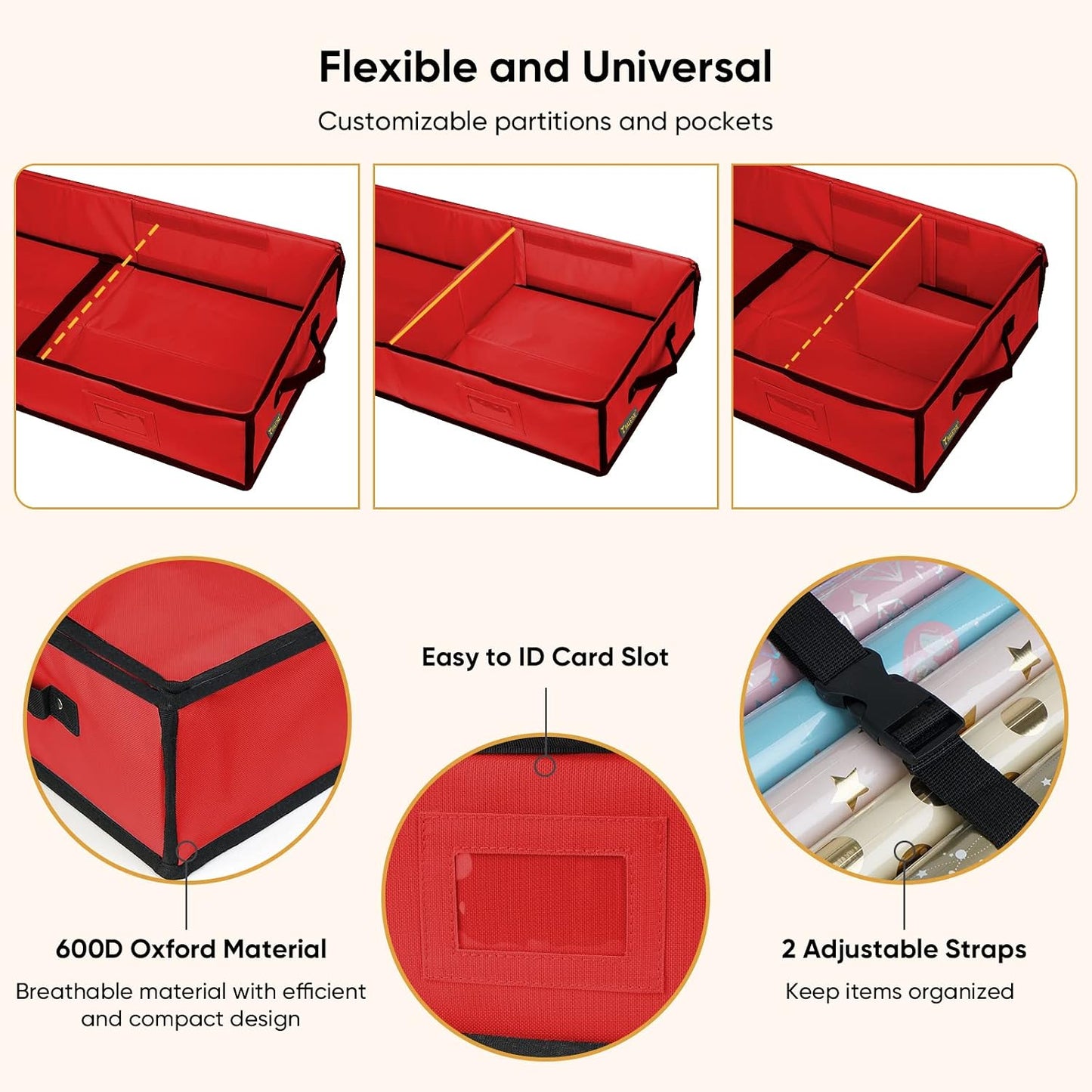 Bolsa almacenamiento tela Oxford 600D con particiones rojo
